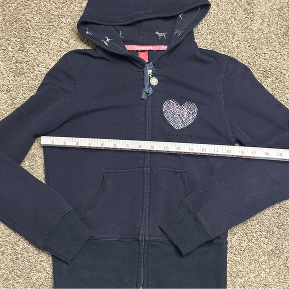 Victoria Secret Pink navy blue rhinestone logo zip up sweatshirt size Large dd - Picture 3 of 7